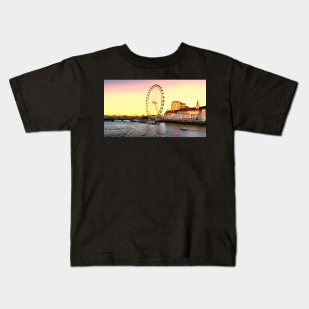 London Eye and the buildings next to River Thames Kids T-Shirt by fantastic-designs